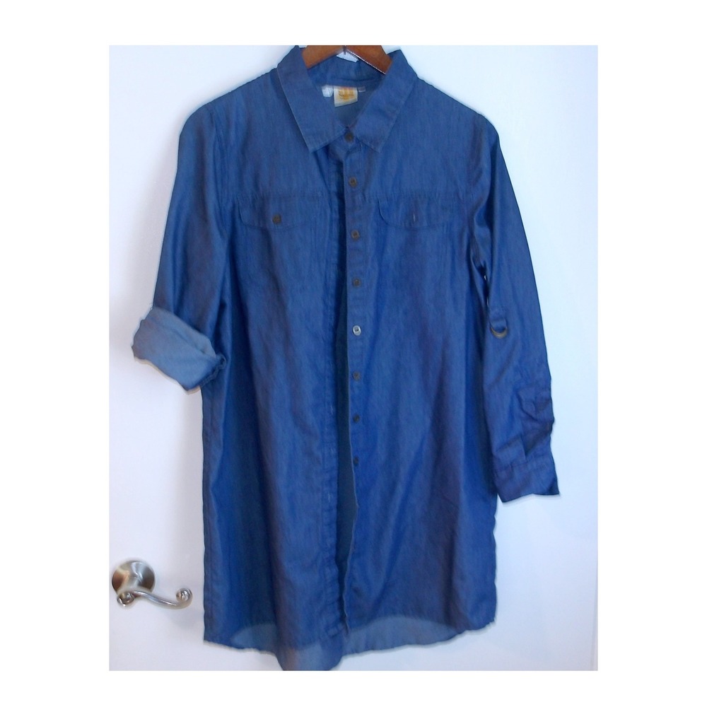 Avabelle Chambray‎ Shirt Dress Roll Tab Sleeves Casual Dress Womens Sz L /#5311